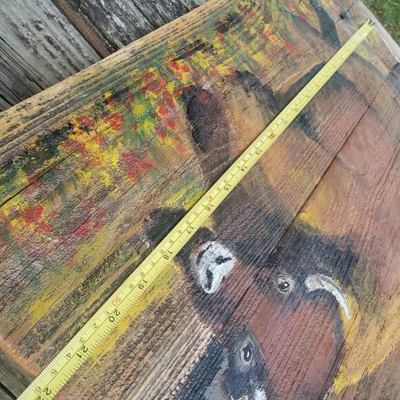 Buffalo Portrait original Oil Painting Larry Geilenfeldt Rustic Reclaimed Wood - Picture 9 of 10